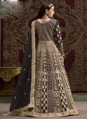 Dark brown net embroidered anarkali suit 4