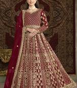 Maroon net embroidered anarkali suit