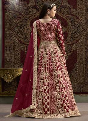 Maroon net embroidered anarkali suit 4