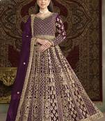 Violet net embroidered anarkali suit