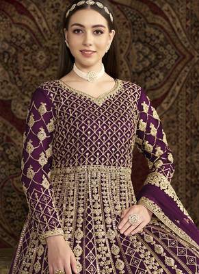 Violet net embroidered anarkali suit 3
