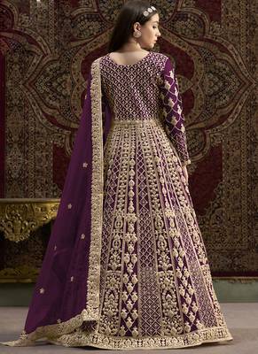 Violet net embroidered anarkali suit 4