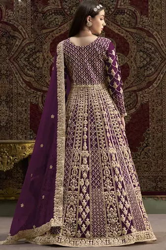 Violet net embroidered anarkali suit