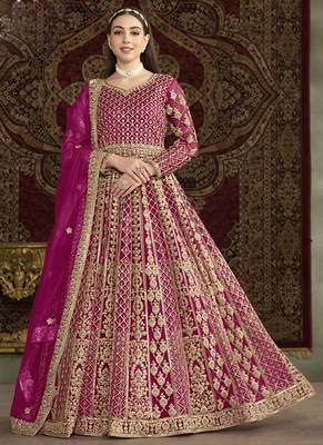 Pink net embroidered anarkali suit 1