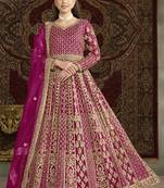 Pink net embroidered anarkali suit