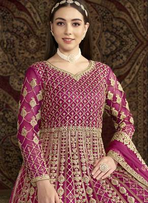 Pink net embroidered anarkali suit 3