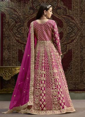 Pink net embroidered anarkali suit 4