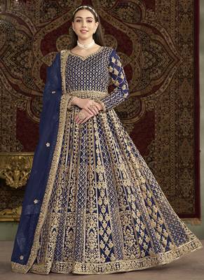 Blue net embroidered anarkali suit 1