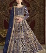 Blue net embroidered anarkali suit