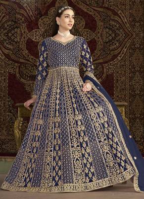 Blue net embroidered anarkali suit 2