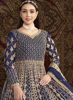 Blue net embroidered anarkali suit 3
