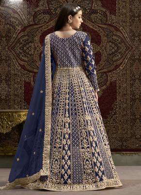 Blue net embroidered anarkali suit 4