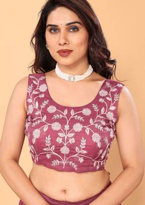 ready to wear pink ruffle georgette saree with embroidered stitched blouse 3