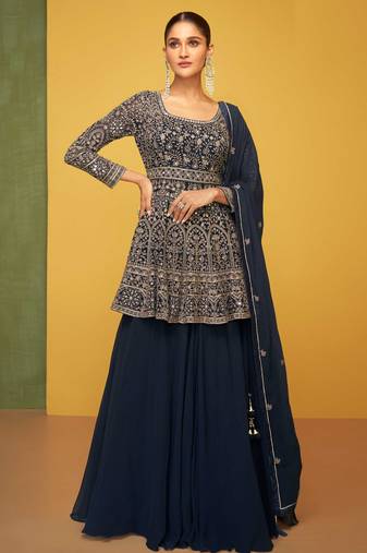 Blue embroidered & sequins work georgette anarkali suit
