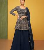 Blue embroidered & sequins work georgette anarkali suit