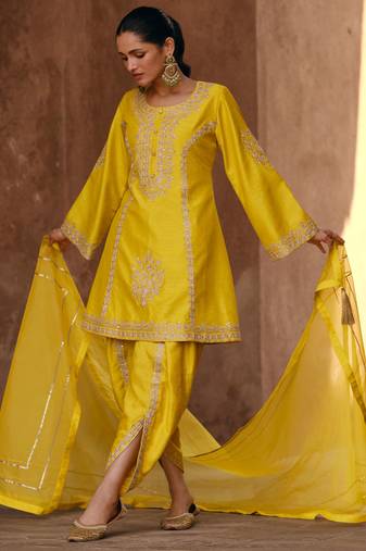 Yellow Embroidery & Sequins Work Silk Punjabi Salwar Suit