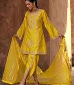 Yellow Embroidery & Sequins Work Silk Punjabi Salwar Suit