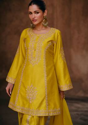Yellow Embroidery & Sequins Work Silk Punjabi Salwar Suit 2