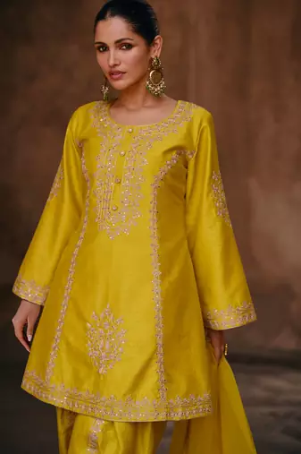 Yellow Embroidery & Sequins Work Silk Punjabi Salwar Suit