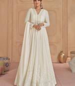 White embroidered & sequins work georgette anarkali Suit