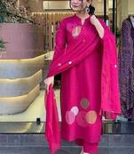 Pink Embroidered Chanderi Suit Set Dupatta