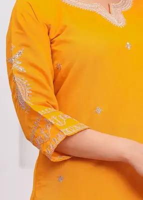 Mustard Embroidered Silk Suit Set with Dupatta 5