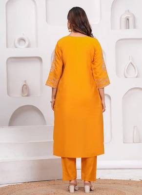 Mustard Embroidered Silk Suit Set with Dupatta 6