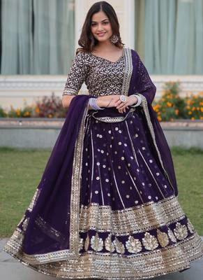 Purple Sequin Embroidered Georgette Lehenga choli with Dupatta 1