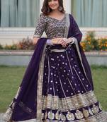 Purple Sequin Embroidered Georgette Lehenga choli with Dupatta