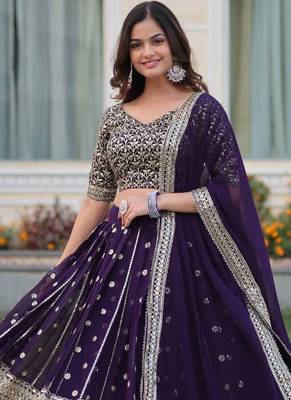 Purple Sequin Embroidered Georgette Lehenga choli with Dupatta 2