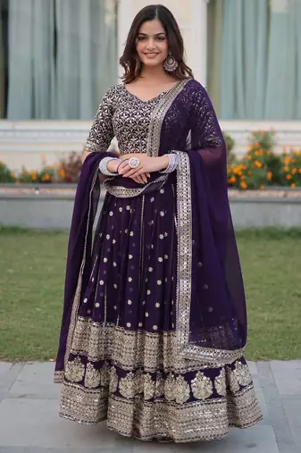 Purple Sequin Embroidered Georgette Lehenga choli with Dupatta