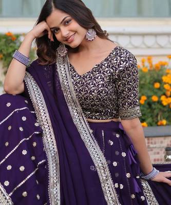 Purple Sequin Embroidered Georgette Lehenga choli with Dupatta 5