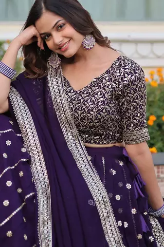 Purple Sequin Embroidered Georgette Lehenga choli with Dupatta