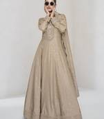 Beige sequins embroidered silk anarkali with dupatta semi stitched