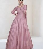 Onion pink beige sequins embroidered silk anarkali with dupatta semi stitched