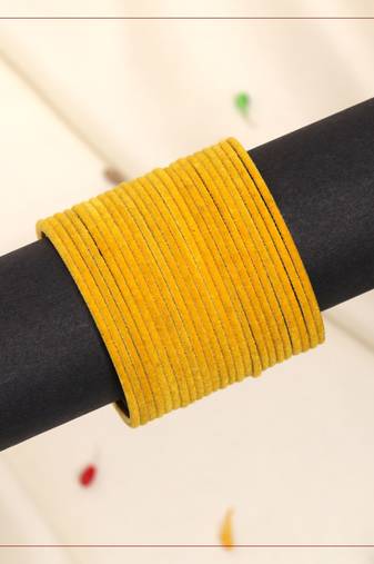 Yellow color velvet work bangle set: 2.4