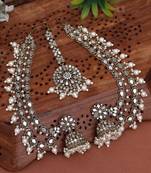 Ivory white color mirror earrings with maang tikka