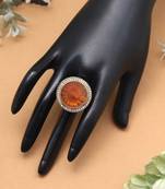 Vibrant orange color kundan ring for women