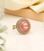 Delicate baby pink color kundan ring for women