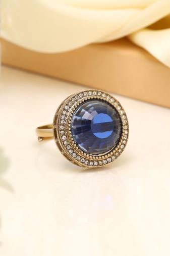 Royal blue color kundan ring for women
