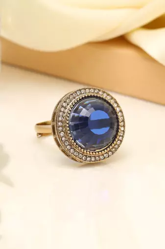 Royal blue color kundan ring for women