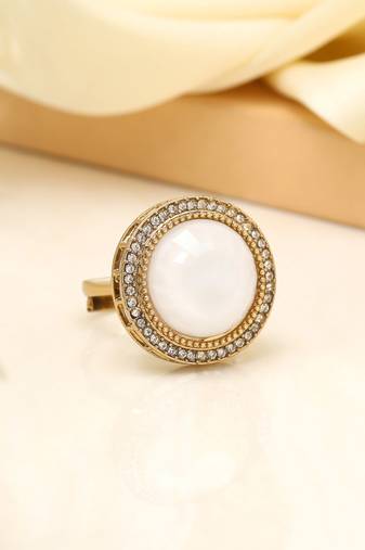 Pure white color kundan ring for women