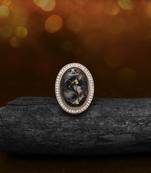 Sleek black color kundan ring for women