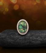 Nature-inspired green color kundan ring for women