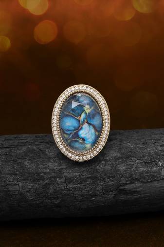Ocean turquoise blue color kundan ring for women
