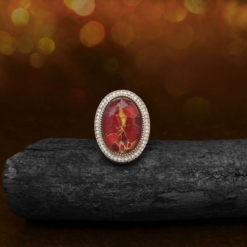 Bold red color kundan ring for women