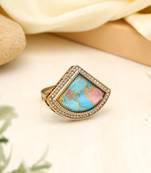 Crystal firozi color kundan ring for women