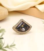 Midnight black color kundan ring for women