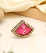 Peachy pink color kundan ring for women