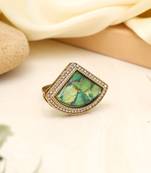 Lush green color kundan ring for women